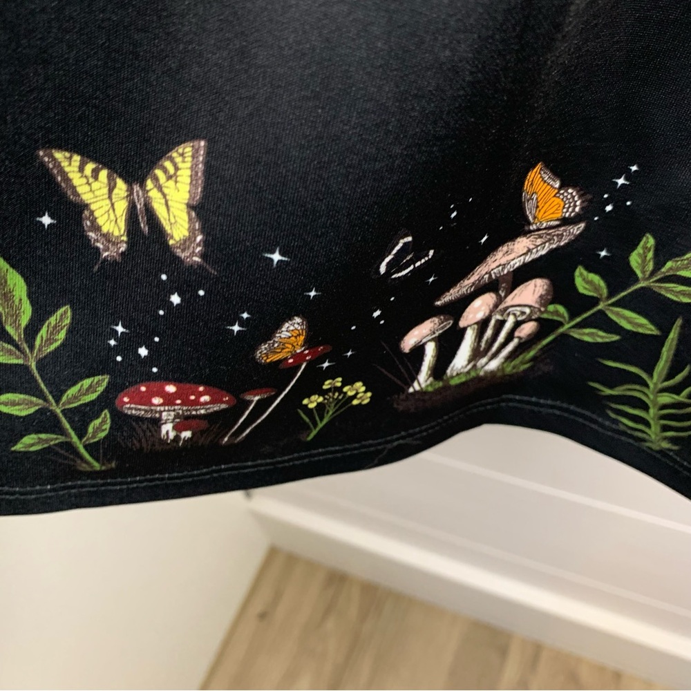 Hot Topic Babydoll Mini Dress XS Black Mushroom Whimsygoth Fairycore Cottagecore - Picture 7 of 15